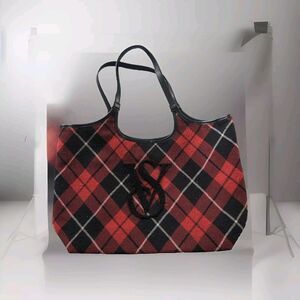 Victoria‎ Secret Sherpa Logo Wool Plaid Tote Weekender Bag